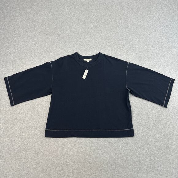 Madewell Wide Sleeve Boxy Tee WMNS 2XS Dark Navy Drop Shoulder Contrast Stitch - Picture 3 of 8
